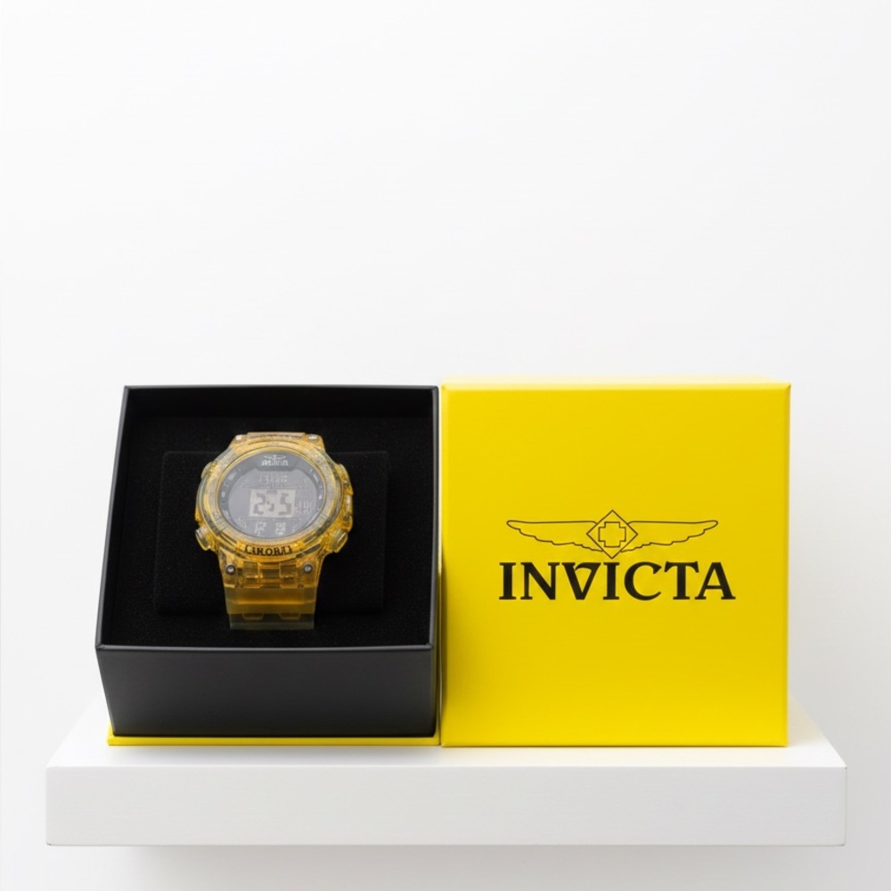 Invicta Racing Men 52mm Plastic Yellow Transparent Digital Chronograph Watch